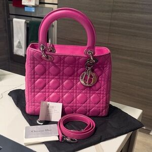 Christian Dior Lady Dior medium handle bag lambskin